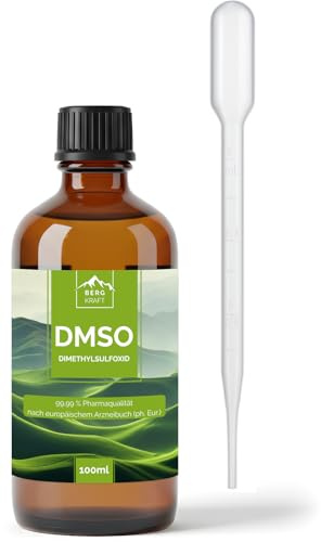 bergkraft pharmazeutisches Dimethylsulfoxid DMSO 99,99% ph. Eur. (echte Pharmaqualität) in Apothekerflasche, incl. geeigneter HDPE-Pipette - 100ml, 500ml, 1000ml verfügbar