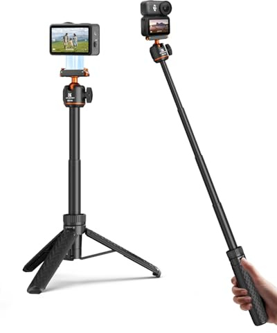 K&F CONCEPT 25.6/65cm Magnetic Quick Release Tripod Compatible with DJI Osmo Nano/Osmo Action 6, 2-in-1 Extendable Handle with Extension Rod, 360° Ball Head Selfie Stick, Vlogging Stand/Accessories