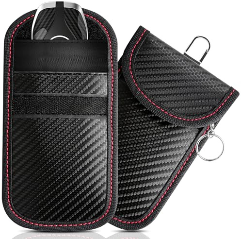 Amiss 2 Pack Faraday Bag for Car Keys, Key Fob Protector Shielding Cage, Anti-Theft Faraday Pouch, Car RFID Signal Blocking Case, Anti-Hacking Blocker, Car Accessories(Red-line, S)