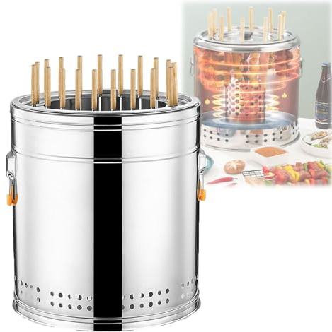Gril portatif de baril de charbon de bois de barbecue sans fumée, baril de fumoir de gril, gril de fumoir de charbon de bois d'acier inoxydable(Single,S)