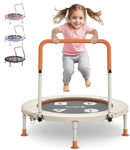 BCAN 91 cm Kleinkind-Trampolin, Verstellbarer Griff, Sicherheitspolster und klappbare Beine, Baby-Trampolin für drinnen und draußen, Geschenk für Jungen und Mädchen