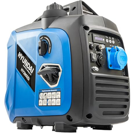 Hyundai 3.3kW / 3300W Petrol Inverter Generator, 3.0kW Continuous, Recoil Start, Pure Sine Wave, 16A Industrial Socket Low Noise Power for Caravans & Motorhomes