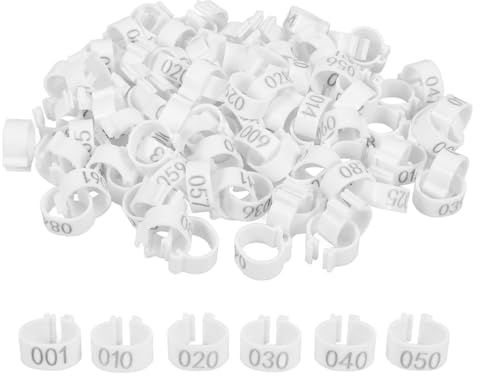 OSOLADY Anillos de Identificación para Patas de Paloma Blancos 100 Unidades, Banda Numerada Ajustable para Aves de Corral, Pulseras Identificativas Ligeras y Duraderas para Palomas y Aves