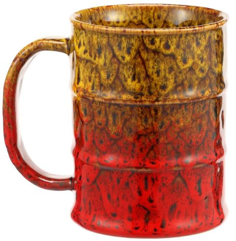 QINGLANG Large Ceramic Coffee Mug 24oz/700ml Jumbo Tea Cup with Big Handle Unique Reactive Glaze Yellow to Red Oversized Mugs for Office & Home, Microwave & Dishwasher Safe(Yellow Red)