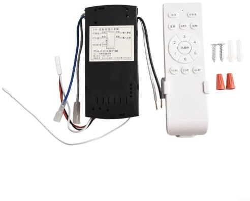 NiuLumea Kit controller ventilatore da soffitto DC con telecomando, 6 velocità, funzione timer, luce e ventilatore, compatibile con ventilatori Downrod, nero