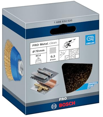 Bosch 1x PRO Metal Clean Cup Brush Crimped Wire, M14 Thread | for Non-ferrous metals, Steel, Ø 70 mm, Professional Accessory Small Angle Grinder