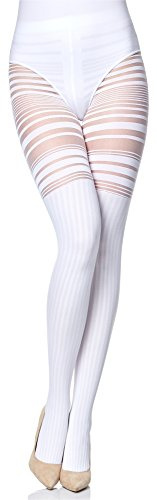 Merry Style Collant Overknee per Donne con Motivo a Righe, Modello MS 252 (Bianco, L)