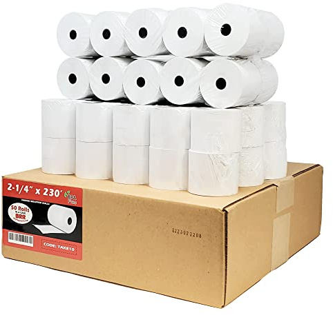(48 Gsm Paper Thickness) 2 1/4 x 230ft 1-Ply Thermal Paper [50 Rolls] BPA Free Cash Register Tape Sharp 01PU, 01PU, ER-A520, ER-A530, UP-700, XE-A201, XE-A202, XE-A302 CBM262, CBM270