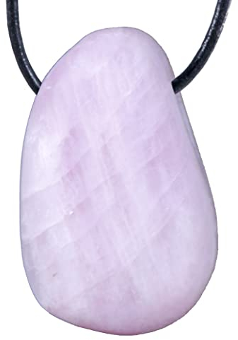 Lebensquelle Plus Kunzit Tropfenanhänger | Gebohrter Trommelstein Anhänger mit Baumwollband | Hochwertiger Edelsteinanhänger