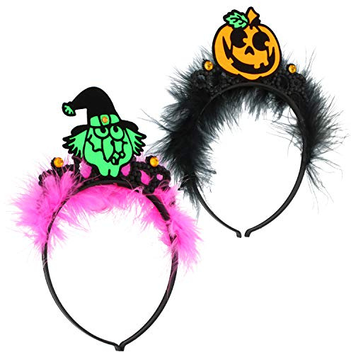 com-four® 2x Haarreif Halloween - Haarreif mit Kürbis- und Hexen-Motiv - Kostüm für Halloween und Fasching (02 Stück - Kürbis/Hexe)