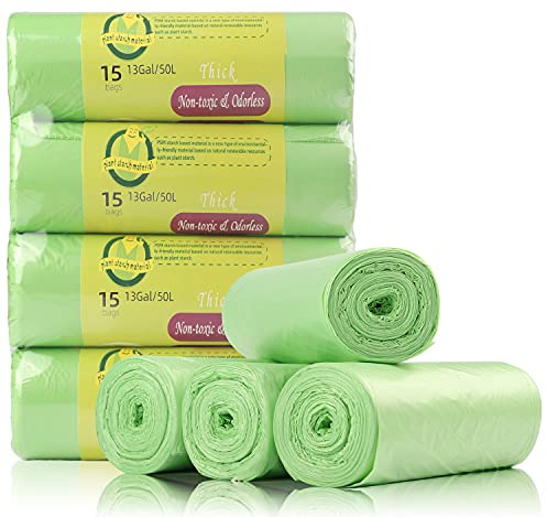 Lot de 4 rouleaux de 60 sacs poubelle biodégradables de 50 L - Pour cuisine, maison, jardin, bureau - 100 % recyclés, robustes, biodégradables (vert)