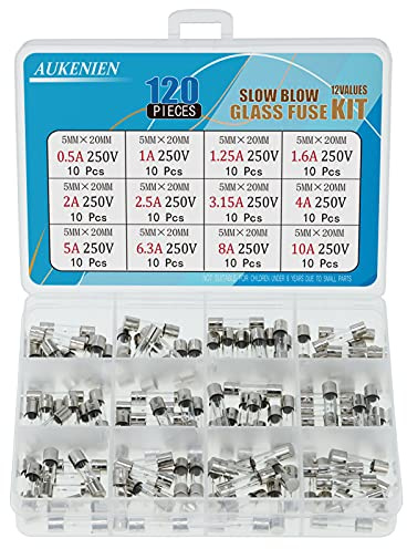 AUKENIEN Slow Blow Glass Fuse Assortment Kit 250V T 0.5 1 1.25 1.6 2 2.5 3.15 4 5 6.3 8 10 Amp 20MM 0.5A 1A 1.25A 1.6A 2A 2.5A 3.15A 4A 5A 6.3A 8A 10A 5X20 Fuses assorted household uk