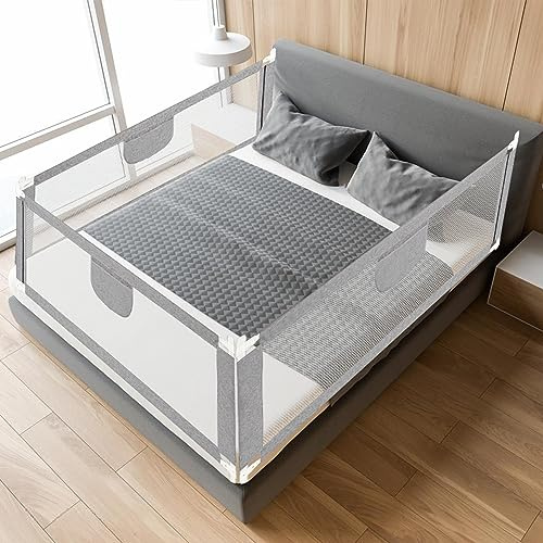 Einfeben Bettgitter 200 * 80 cm Bettschutzgitter Kinderbettgitter für Kinder Klappbar Höhenverstellbar Rausfallschutz ​passend für Kinderbetten, Elternbetten Anti-Fall für Babybettgitter Grau