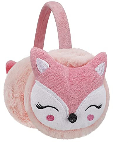 Moonlove Kids Lovely Cartoon Animal Reindeer Fox Earmuff Ear Cover Soft Velvet Cute Ear Warmer Wrap Adjustable for Children Girls Boys Age 3-10 Years Old (Pink, Fox)