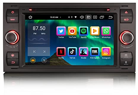 Erisin 7 Pollici 8-Core Android 12 Autoradio Bluetooth con GPS Navi Lettore CD per Ford Focus Kuga Transit Galaxy C/S-Max CarPlay Android Auto DSP WiFi DAB+ OBD2 FM Radio RDS 4G USB 【4GB RAM+64GB ROM】