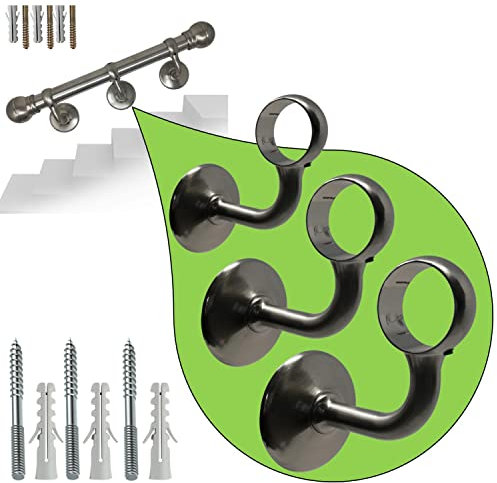 Parpyon® Supporti per corrimano a muro Staffe tubo passamano in Ferro accessori per ringhiere, Reggi Tubi con tasselli e viti prodotto italiano (Supporti 525, Nichel Satinato-525)