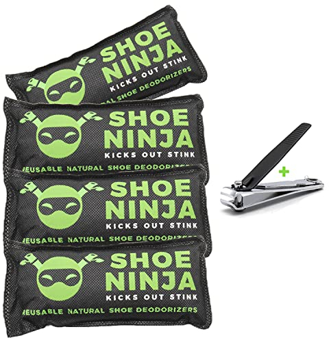 Schuhdeo Beutel, Aktivkohle Schuh-Geruchsfresser, Fußdeo-Einsätze - Schuh deo Gegen Geruch Und Schweiß - Groß 75 g, 4er-Pack mit Nagelknipser