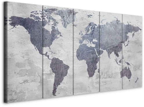 artgeist Acoustic Canvas Wall Art World Map 90x35 in - 5pcs Picture with Acoustic Foam Sound Print Artwork Room Acoustics Soundproofing k-C-0087-b-m