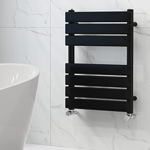 NRG Bathroom Flat Panel Heated Towel Rail Radiator 650×500mm Black | Central Heating Warmer Ladder, Modern Radiator Wall Mounted, Radiator Towel Rack, Steel, for Bathroom