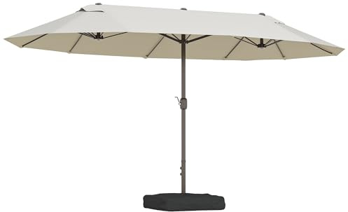 Outsunny Parasol Parasol de jardin Parasol de marché Double parasol de terrasse avec pied de parasol Manivelle Blanc crème Ovale 460 x 270 x 240 cm