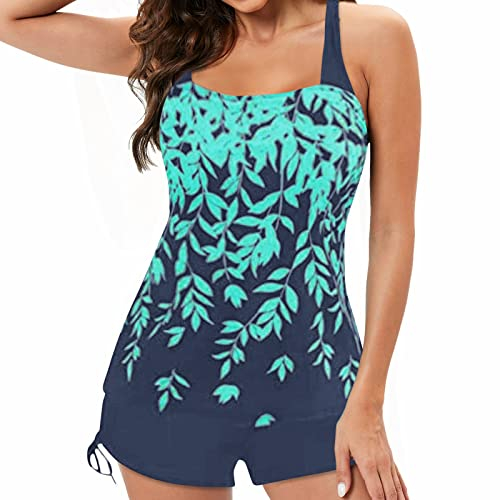 PAIDAXING Swimwear Tankinis Set Damen Bandeau Neckholder Bikinioberteile+Hotpants Strap Sporttop Wassersportbekleidung+Hotpants Mini Beachwear Große Größen (Green, L)