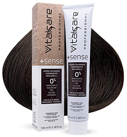 Vitalcare | +Sense - Coloración permanente profesional, crema colorante, cabello sin amoniaco, resorcina, PPD, silicona - con aceite de argán, macadamia y aguacate, 6/00 rubio oscuro, 100 ml
