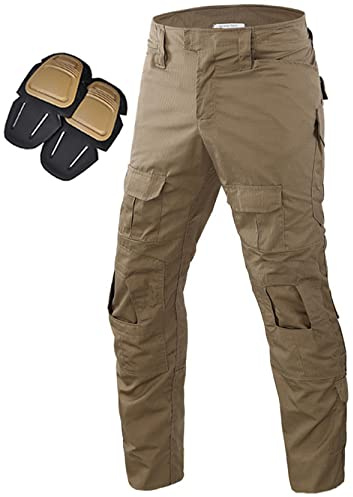Uugood Militär Hose, Taktische Hose Herren G3 Camouflage Ripstop Combat Hose mit Knieschoner Multicam Cargo Hose für Outdoor Aktivitäten Paintball Jagd Airsoft (Khaki, XL)