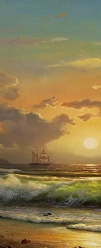 A.Monamour Türtapete Selbstklebend Türfolie Türposter 3D Segelboot Auf Dem Meer Sonnenuntergang Meerstück Ölgemälde Vinyl Folie Türdeko Tapete Wandbild Türaufkleber Türtattoo 77x200cm