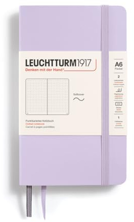 LEUCHTTURM1917 Notizbuch Pocket (A6), Softcover, Lilac, Dotted | 123 nummerierte Seiten, Fadenheftung, Inhaltsverzeichnis, Falttasche, und säurefrei