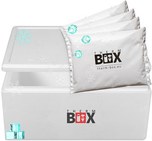 THERM BOX Scatola in polistirolo grande con batteria di raffreddamento per frigo, contenitore termico riutilizzabile
