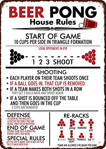 Beer Pong House Rules Wandschild aus Metall, Retro-Design, 20,3 x 30,5 cm