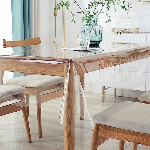 Tischdecke Transparent Tischfolie 0.13mm PVC Wasserdicht Tischdecken Durchsichtig Abwaschbar Glasklar Folie Outdoor Tischschutz Fettdicht Tischdecke zum Esstische, Couchtische, Schreibtische 140x220cm