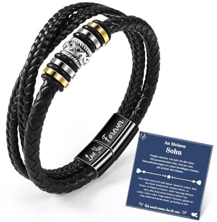 CheersLife Armband Herren Lederarmband Sohn Geschenk von Mama Papa | Armband für Meinen Sohn Geburtstagsgeschenk 18. Geburtstag Junge Azubi Mutmacher Geschenk für 16 19 21 Jährige Männer