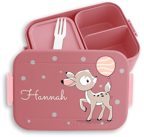 Kinder Bento Box Midi Lunchbox für Mepal Bentobox - Brotbox süßes Reh Vesperdose Rehkitz Jausenbox I - 900 ml - Rosa - jausendose mädchen personalisierte brotdose kindergarten rehlein tier