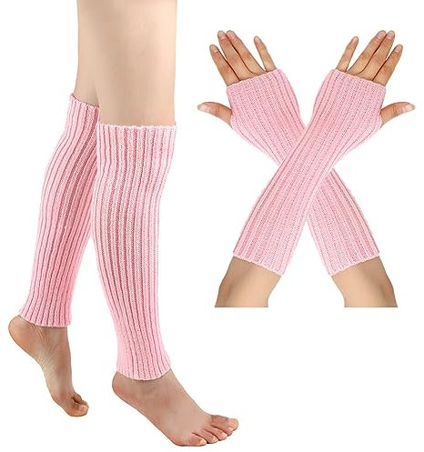 ISAKEN Warme Stulpen Damen Beinwärmer Armwärmer Frauen Mädchen Ballettstulpen Weiche Winter Strick Häkel Fußwärmer Legwarmers Strümpfe Fingerlose Handschuhe für Herbst und Winter