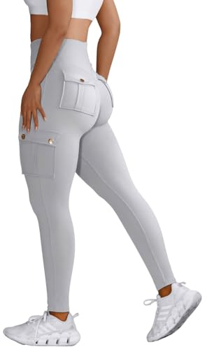 Nuofengkudu Sportbyxor med hög midja för damer, kvinnor, leggings med fickor, M
