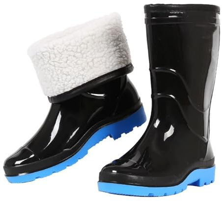 Watstiefel 30 cm lange, kniehohe Wathose für Angeln für Herren, gepolsterte, warme Outdoor-Regenstiefel für den Winter (Color : Black, Size : 45 EU)