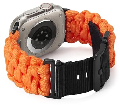 BINLUN Kompatibel mit Apple Watch Armband Paracord 550 49mm Militär Stil Robustes Nylon Sportarmband Ersatzarmband für iWatch Ultra Herren Damen 8 Farben(Orange)