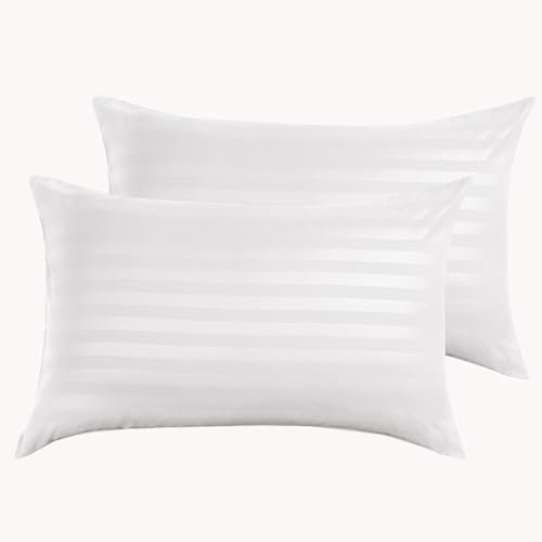 BedLooms White Pillow Cases 2 Pack (Pillows Not Included)- 100% Microfiber Envelope Closure Stripe Pillow Cases 50x75cm Premium Hotel Quality Anti Allergy Pillow Cover