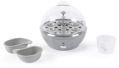 Salter EK6353MMS Aspen Egg Cooker – Electric Egg Boiler for Boiled Poached Eggs, 6 Egg Capacity, Steamer Makes Soft, Medium, Hard Boiled, Measuring Cup & 2 Poaching Trays Included, 430 W, Silver