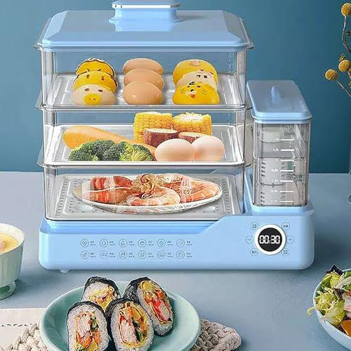 Vaporiera Elettrica per Cucinare, Vaporiera Elettrica Touch Screen Vassoio per Cottura a Vapore Rimovibile a 3 Piani, Vaporiera Digitale Multifunzione Riscaldante 24L 800W, Temporizzazione Intelligent