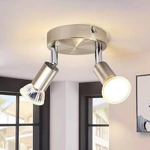 meoaow Deckenstrahler LED Küchenlampe GU10 - Deckenlampe 2 Flammig Rund | Schlafzimmerlampe Modern Flurlampe 350° Deckenleuchte Spots für Küchen Flur Schlafzimmer Wohnzimmer - Ohne Leuchtmittel