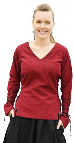 Battle-Merchant Mittelalter Bluse Aila mit Schnürung div. Farben S-XXL - Renaissance LARP Wikinger Damen (Weinrot, M)