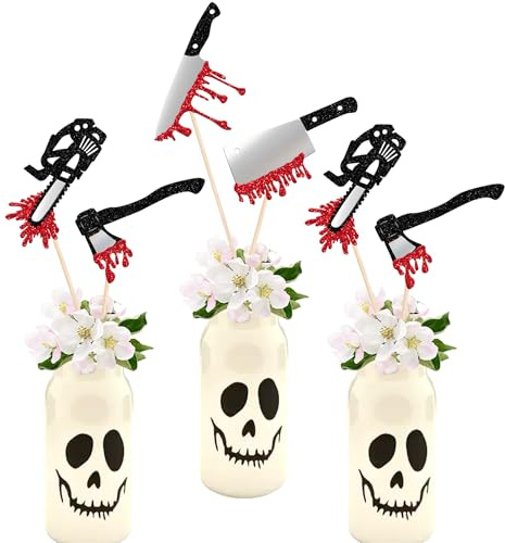 Xsstarmi Lot de 12 bâtons de centre de table d'Halloween – Couteau de sang d'horreur pour fêtes d'anniversaire sur le thème d'Halloween