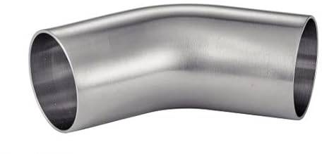 Rohrbogen aus Edelstahl, 76,00 x 1,6 mm, mit geraden Teilen zum Schweißen, 45 °, Edelstahl 304L