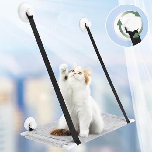 SAN LIKE Katzen Hängematte, Katzenbett Fenster für Katzen Bis 15kg, Verstärkte Hängematte Katze mit Starkem Saugnapf, Waschbarer Beidseitiges Kissen, 55×48×29 cm
