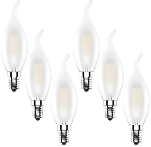 ITALASA E14 LED Blanco Cálido, 4W Lámpara En Forma De Vela, Bombilla LED Filamento Mate, 2700K, 440 Lúmenes, 6 Unidades