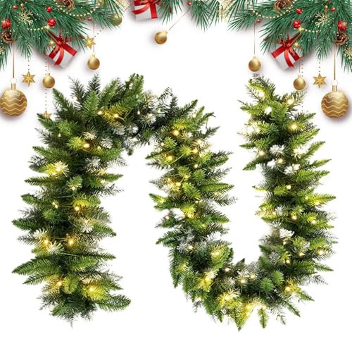 Guirnalda Navideña con Luces De 9.02 Pies - Decoraciones Navideñas Guirnalda Iluminada | Guirnalda De Decoración Navideña Artificial Iluminada para Repisa, Chimenea, Ar-co, Escalera(E)