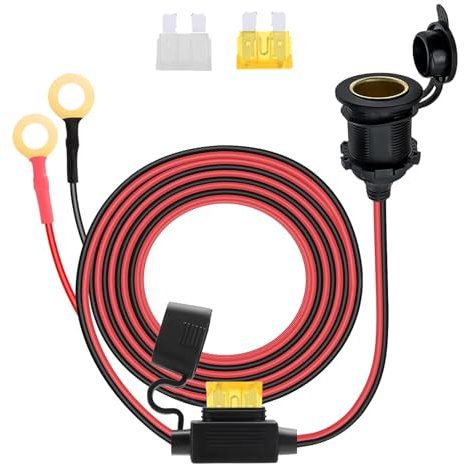 Presa Accendisigari Auto Femmina 12V/24V Impermeabile con Cavo Prolunga 1M 14AWG e Fusibile da 20A per Auto Barca Moto Camper Protezione Cortocircuito e Surriscaldamento con 2 Fusibili di Ricambio