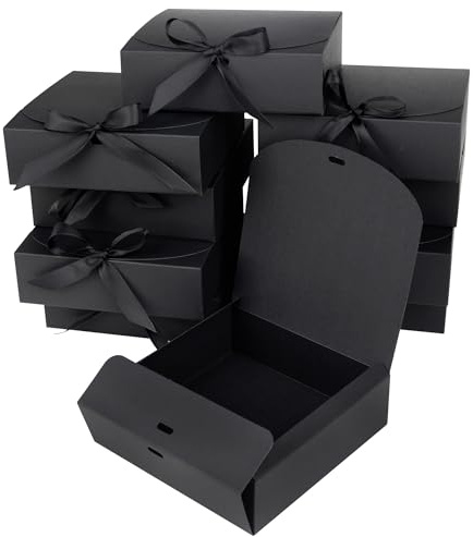 GXFCING Caja de Regalo Negra, 16 x 16 x 5 cm Plegable Cajas de Regalo con Tapa, Cajas Regalo Carton con Cinta, para Cumpleaños Bodas Navidad CumpleañOs Fiestas Embalaje de Regalos (10 Piezas)
